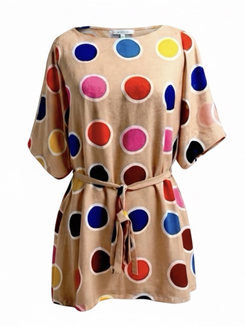 Joy Joy Women's Polka Dot Twist-Front Pleated Dress. Multi-Color. Medium